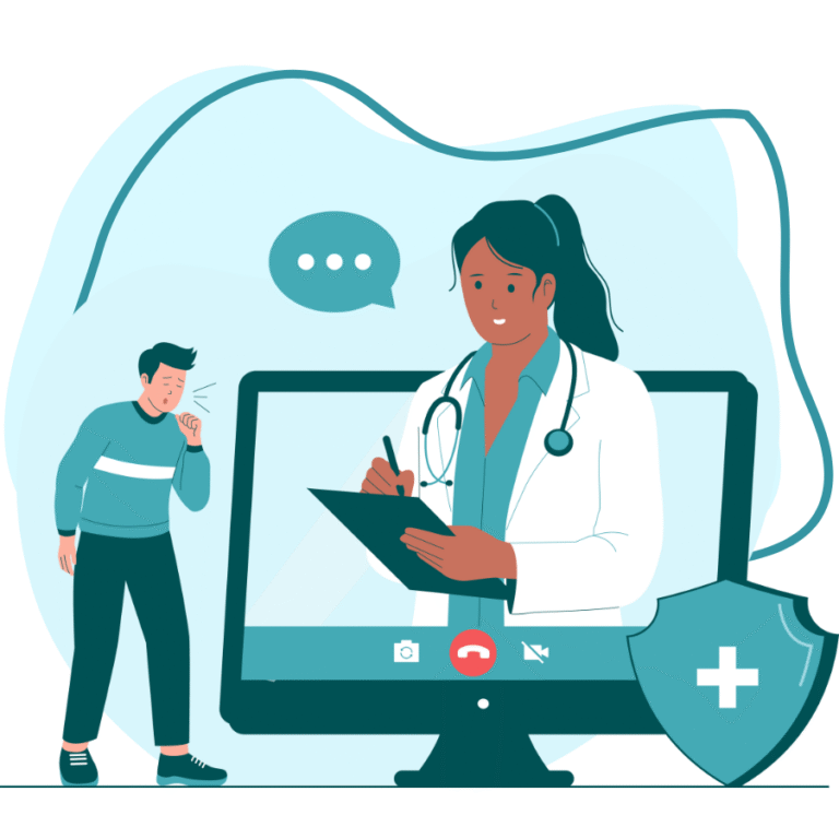 Vector image of a doctor with patient.
